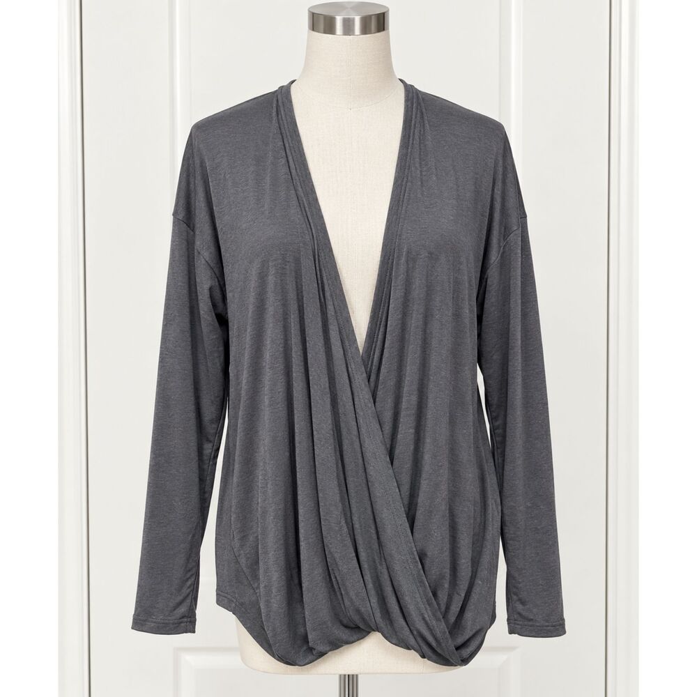 Zella Cool Down Faux Wrap Top Women's Large Gray Long Sleeve Yoga Athleisure
